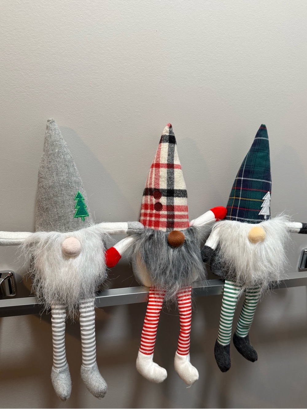 Holiday Gnome Trio in Gray, Red, Green Plaid